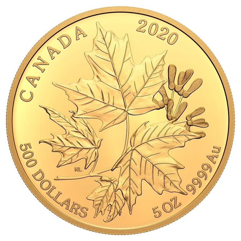 Front of the Gold Maple Leaf 5 oz PF - 2020