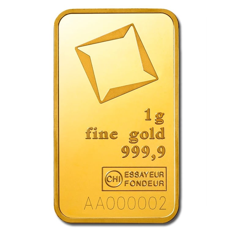 Front of the Gold bar 1 g - Valcambi