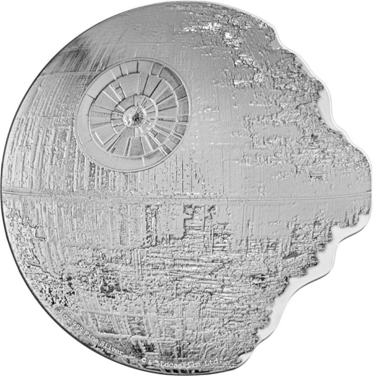 Front of the Silver STAR WARS Death Star II - 3 oz PF - 2023