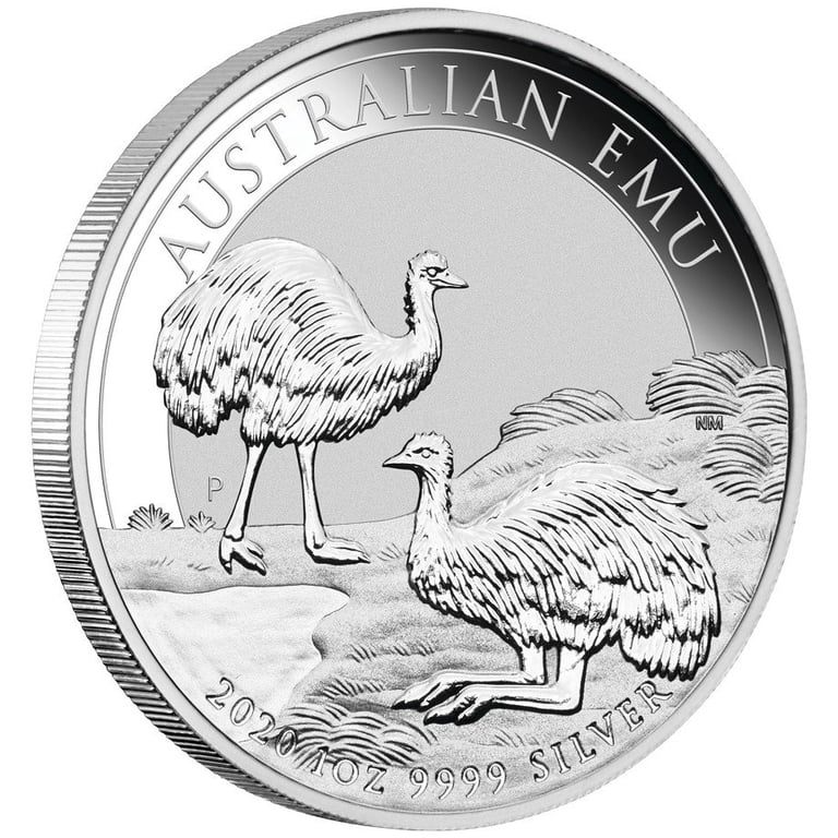 Side view of the Silver Emu 1 oz - 2020