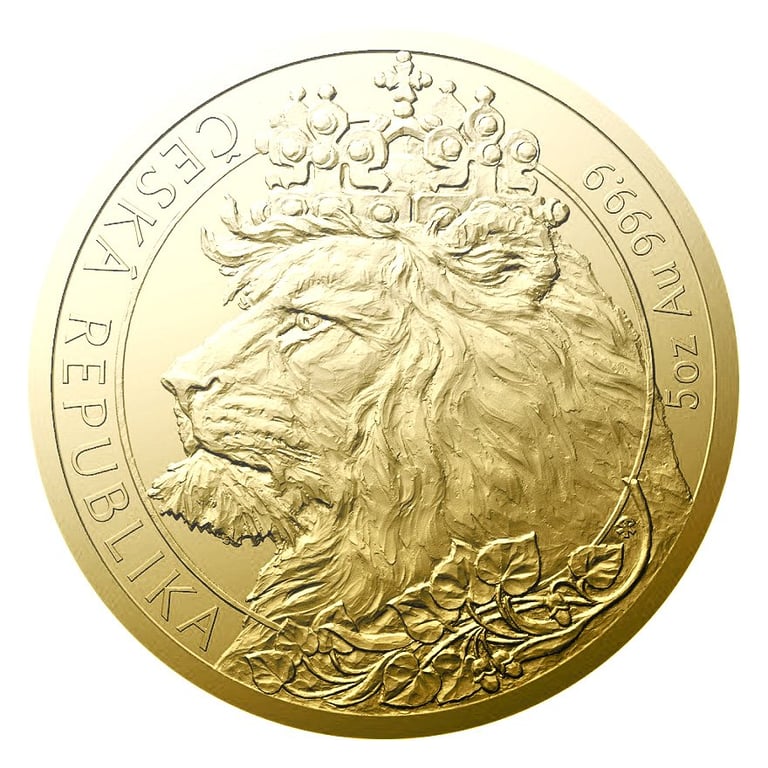 Front of the Gold Czech Lion 5 oz - 2021