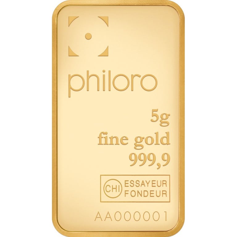 Front of the Gold bar 5 g - philoro