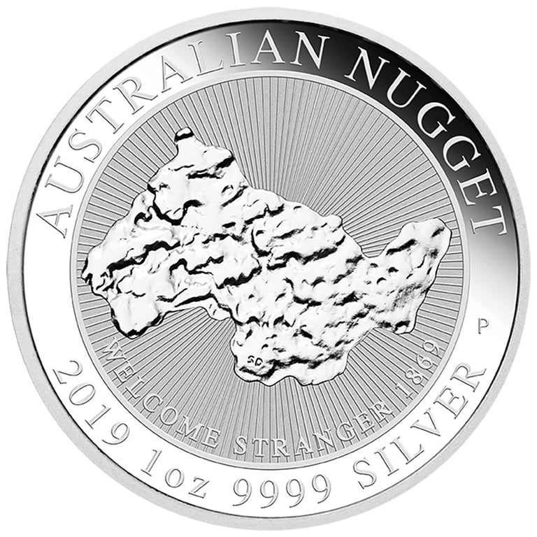 Front of the Silver Australian Nugget 1 oz - Welcome Stranger 2019