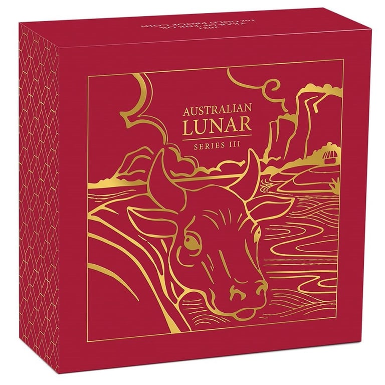 Original coin case of the Gold Lunar III 1 oz Ox PF - 2021