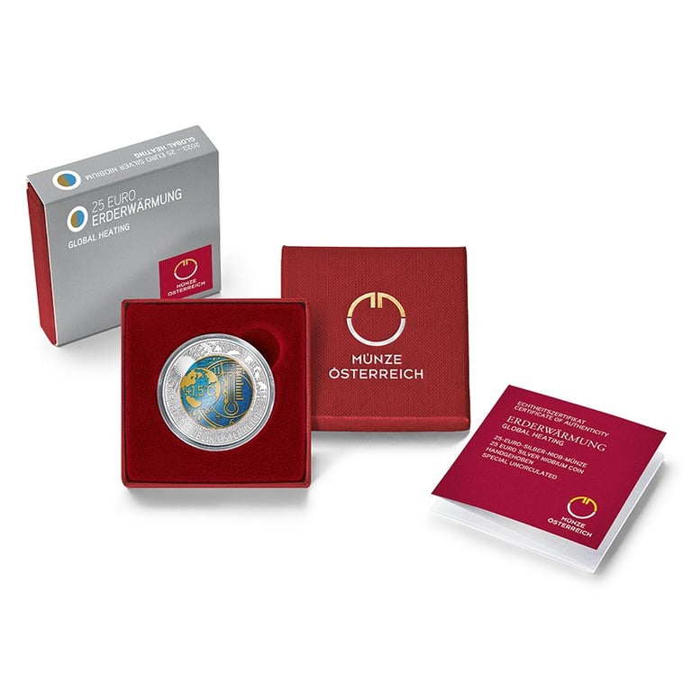 Silver Niobium Coin “Global Warming” 25 EUR SU AUT - 2023 in the original coin case