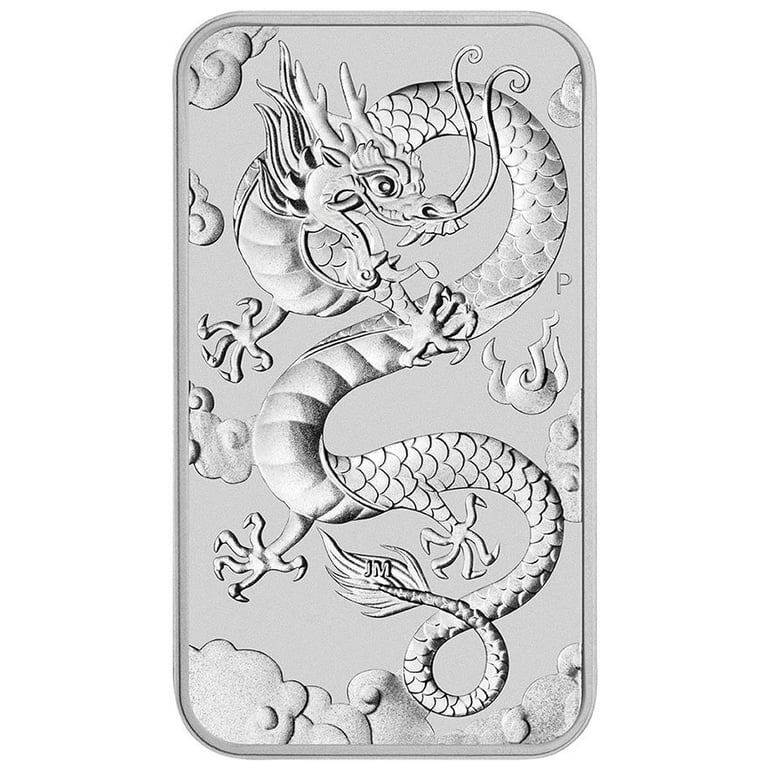 Front of the Silver Dragon Rectangle 1 oz - various years