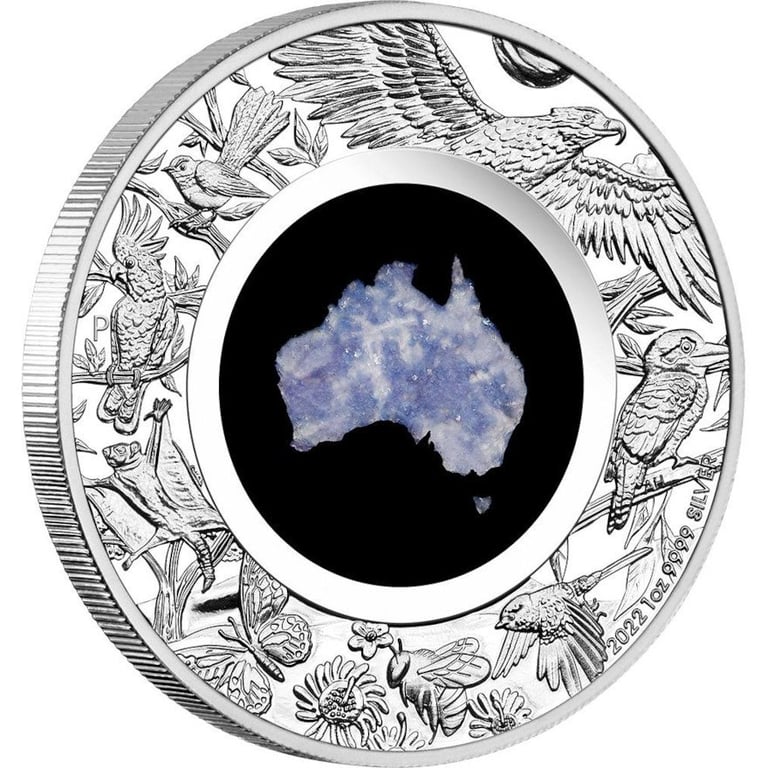Side view of the Silver Lepidolite Coin - Great Southern Land 1 oz PF