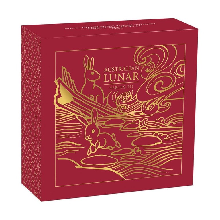 Original coin case of the Gold Lunar III 1 oz Rabbit PF - High Relief 2023