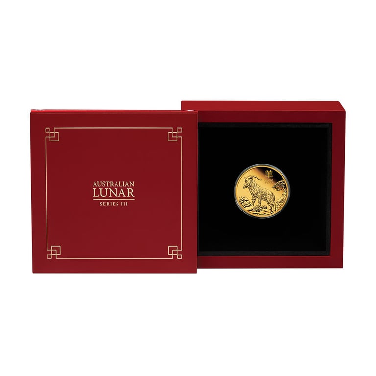 coin case of Gold Lunar III Goat 1/4 oz PF - 2027