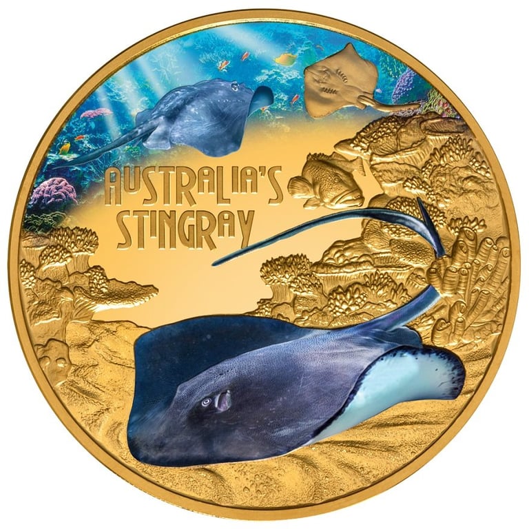 Front of the Gold Deadly & Dangerous - Stingray 1 oz PF 2021