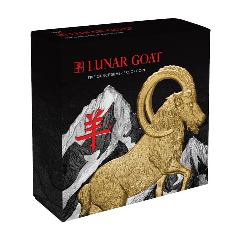Box of Silver Year of the Goat – 5 oz Black Proof – Partly Gilded 2027