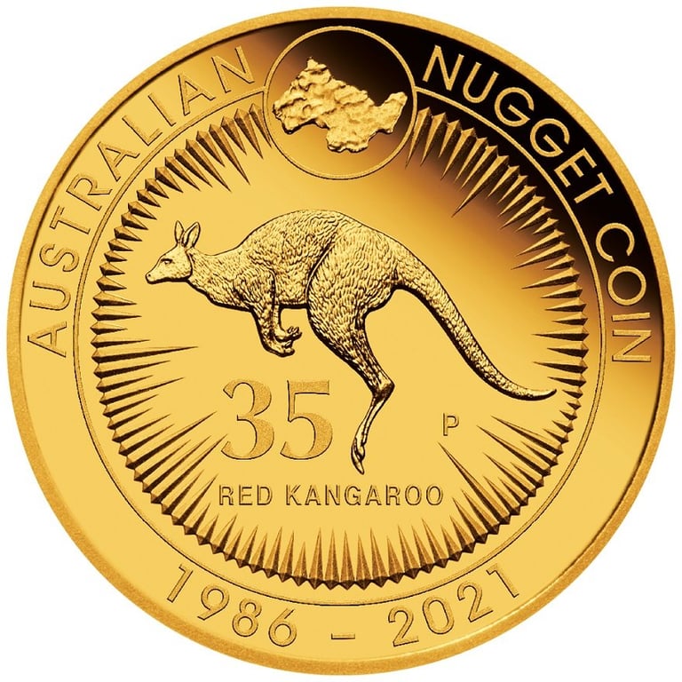 Front of the Gold Kangaroo - 1/4 oz - 35th Anniversary - PF - 2021