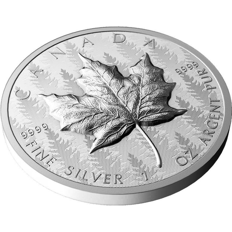 Side view of the Silver Maple Leaf 1 oz RP - Ultra High Relief 2024