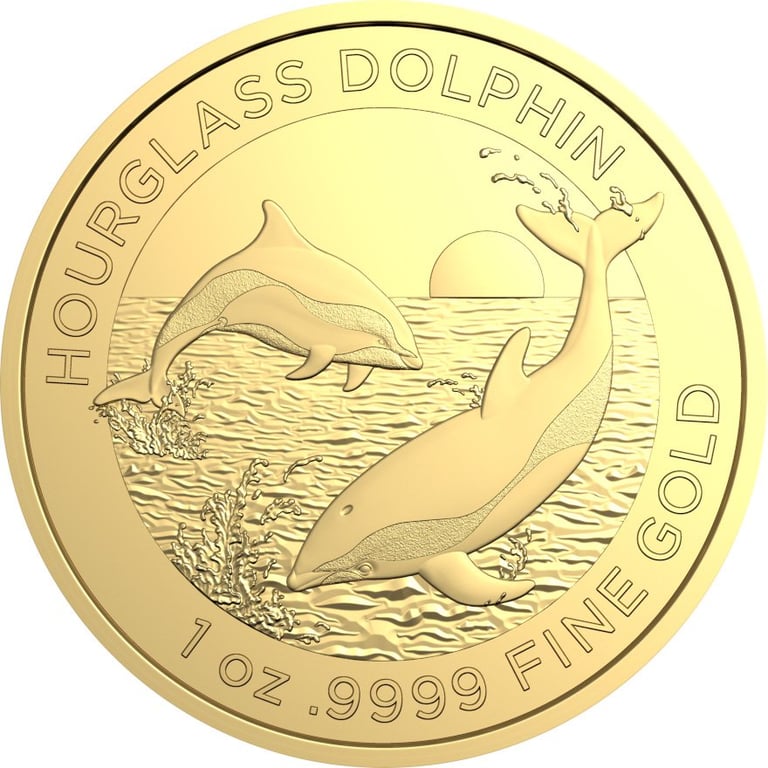 Front of the Gold Hourglass Dolphin 1 oz - RAM 2024