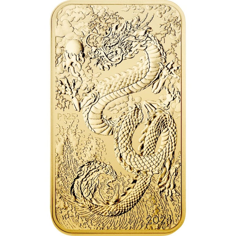 Front of the Gold Dragon Rectangle 1 oz - 2024