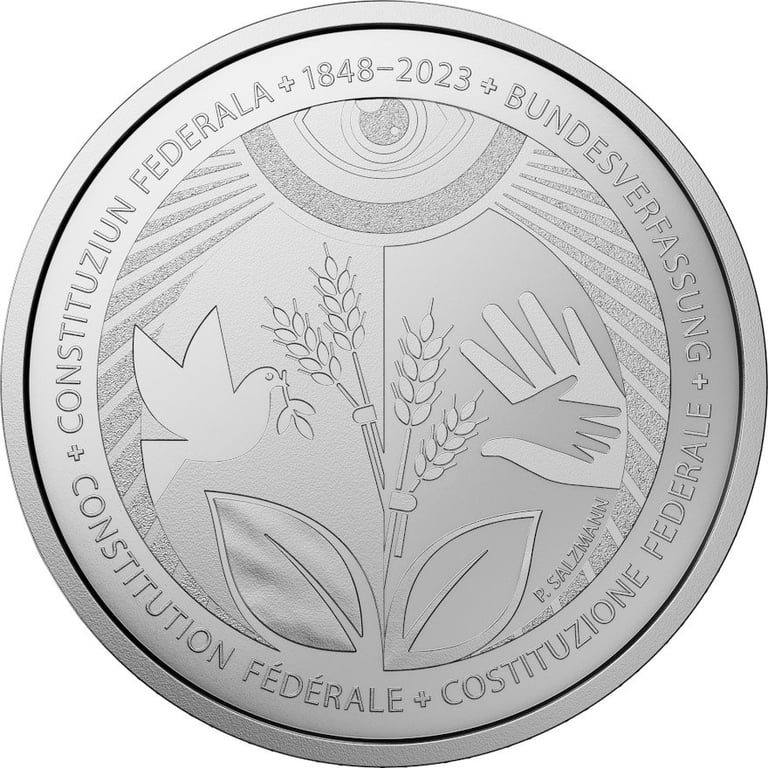 Front of the Silver ""175 Years of the Federal Constitution"" 20 g - PF - 2023