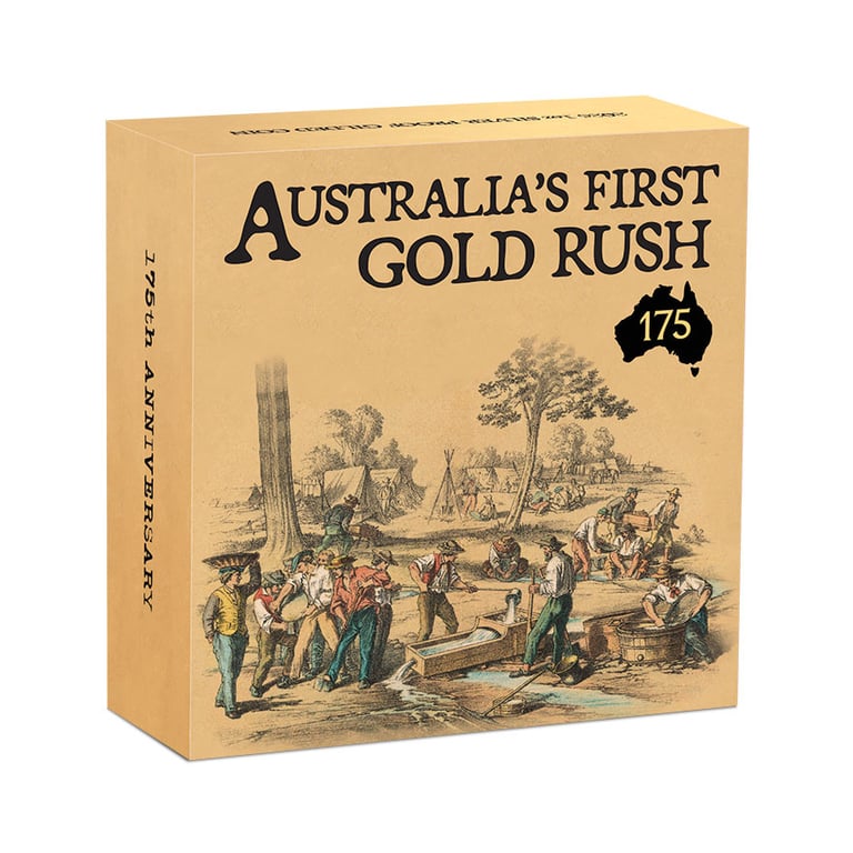 Box of Silver Australia's First Gold Rush 1 oz Proof - 175th Anniversary - 2026