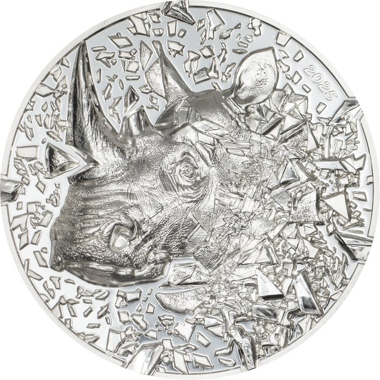 Front of Silver Burst Rhino 3 oz PF - Ultra High Relief