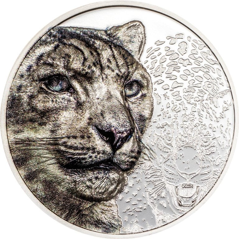 Front of the Silver Snow Leopard 1 oz PF - High Relief 2024