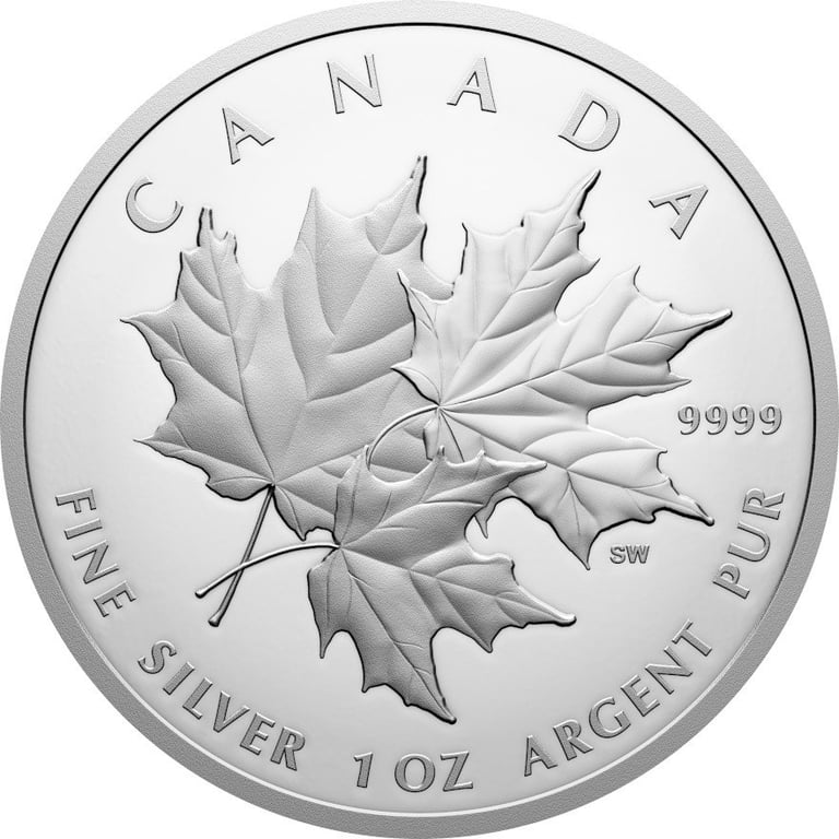 Front of the Silver Triple Maple Leaf 1 oz PF - 2025