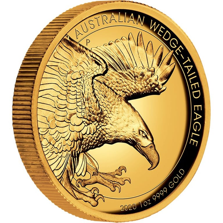 Side view of the Gold Wedge Tailed Eagle 2020 - 1 oz PF High Relief