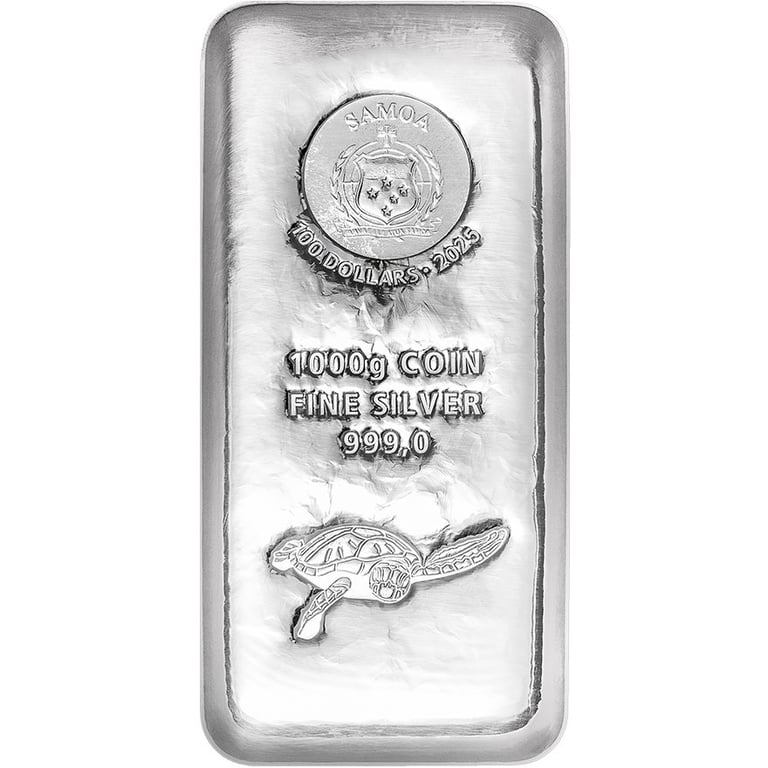 Front of the  Silver coin bar Samoa 1000 g - 2025