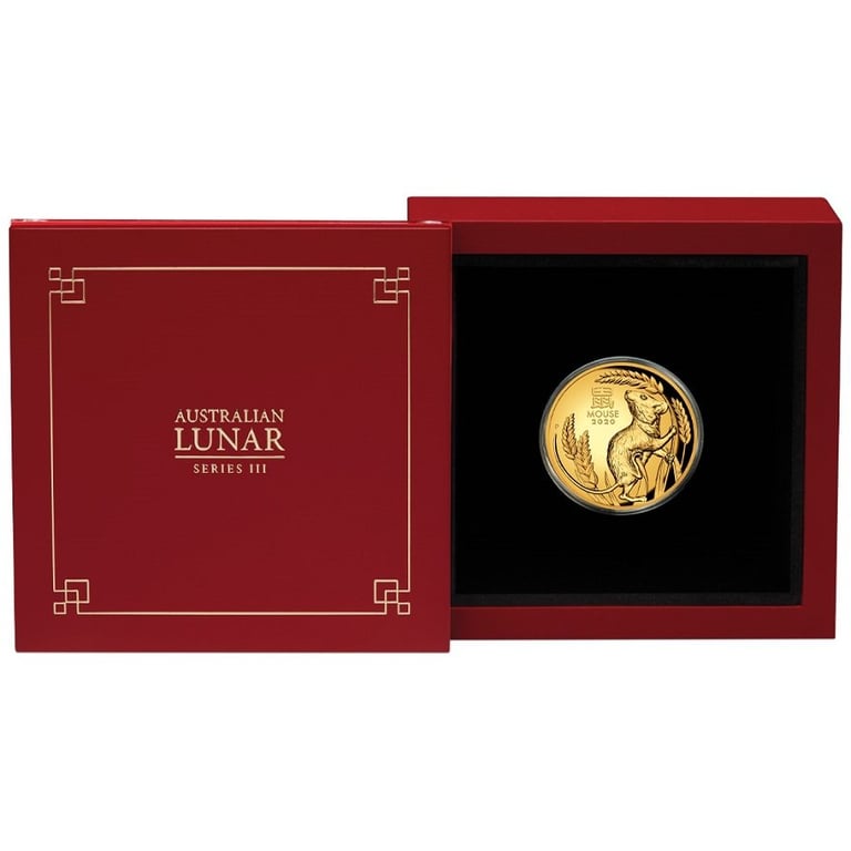 Gold Lunar III Mouse 1 oz PF - High Relief 2020 in the original coin case