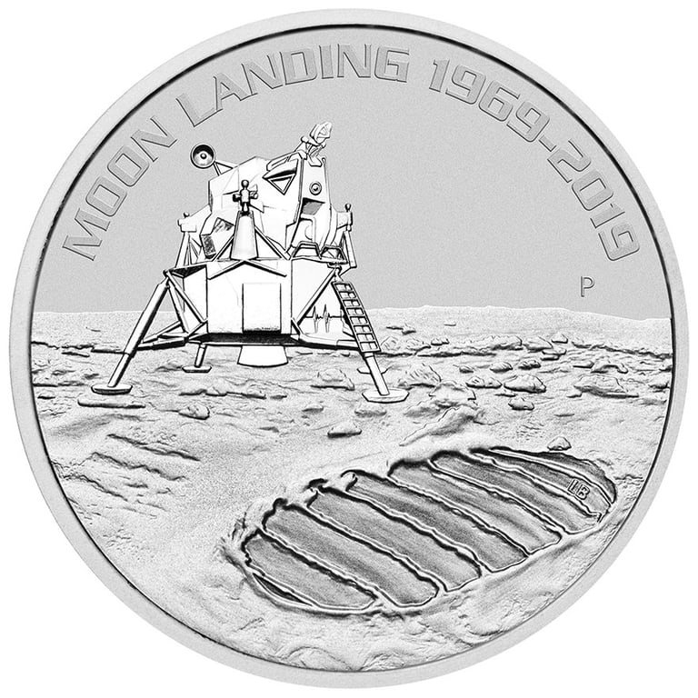Front of the Silver 50th Anniversary of the Moon Landing 1 oz