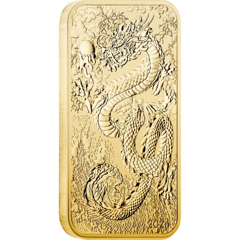 Front of the Gold Dragon Rectangle 1 oz - 2024
