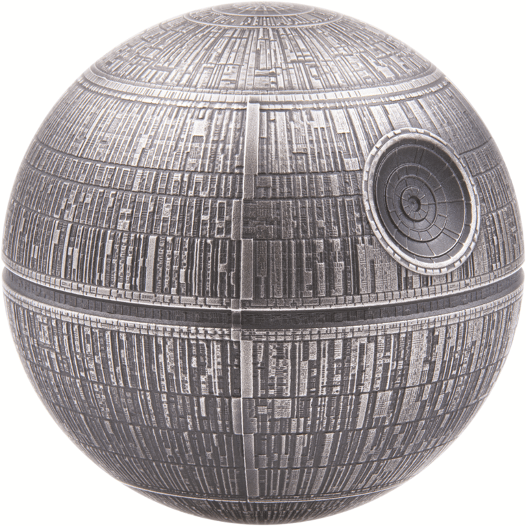 Front of the Silver STAR WARS 1 kg - Death Star 3D Round Coin - Antique Finish 2021