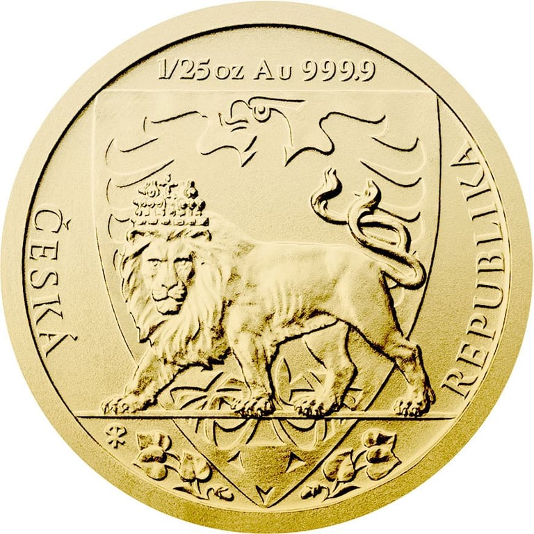 Front of the Gold Czech Lion 1/25 oz - 2020