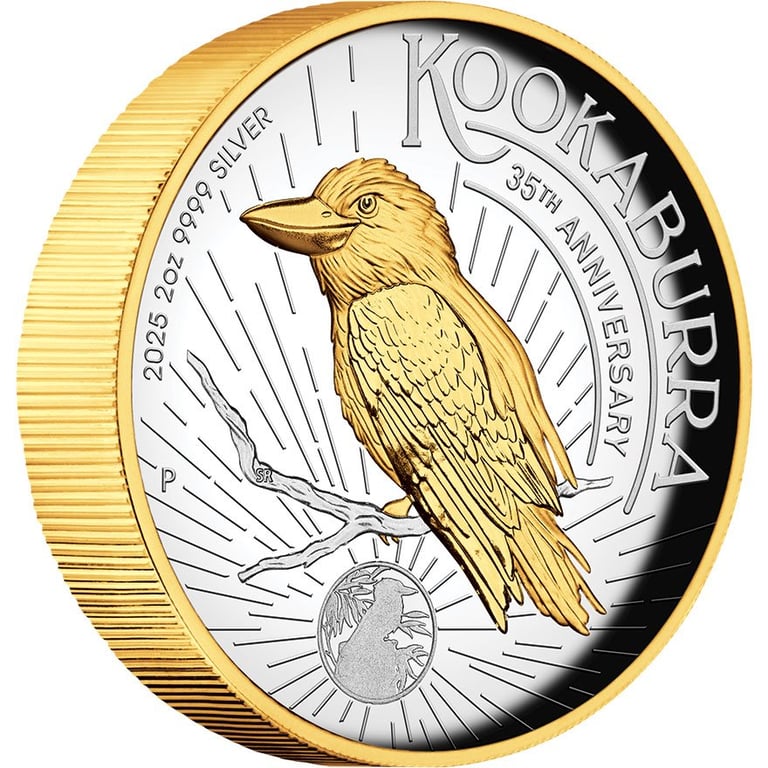 Side view of the Silber Kookaburra 2 oz Proof - High Relief 2025