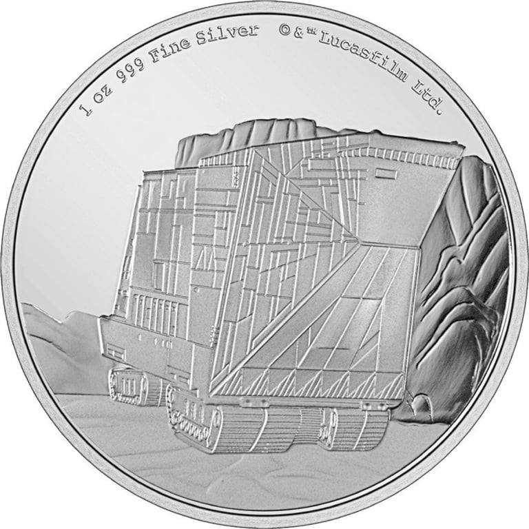 Front of the Silver STAR WARS Sandcrawler 1 oz - PF 2022