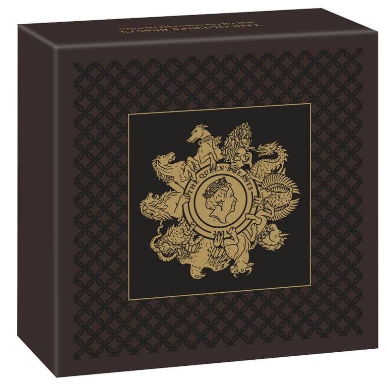 Original coin case of the Gold The Queen's Beasts - Completer Coin - 1 oz PF - 2021
