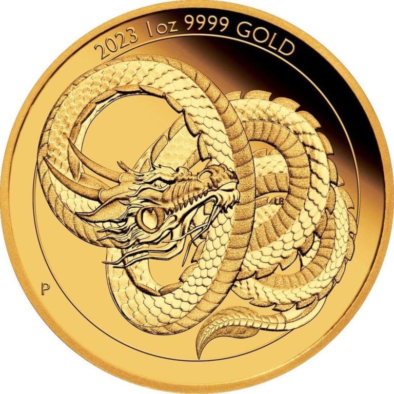 Front of the Gold Dragon Chinese Mythical Creature 1 oz PF - 2023