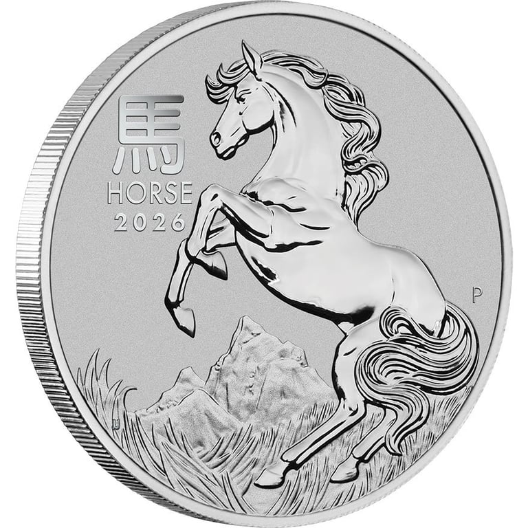 Side view of the Platinum Lunar III 1 oz - Horse 2026