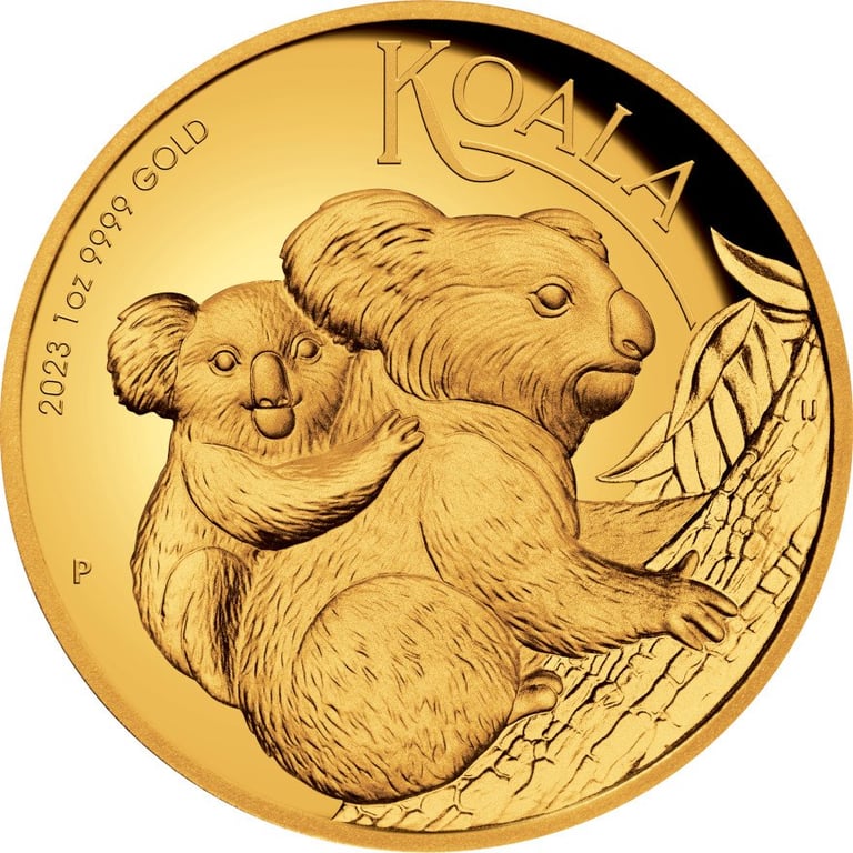 Front of the Gold Koala 1 oz PF - High Relief 2023