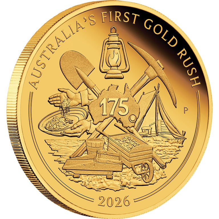 Side view of Gold Australia's First Gold Rush 1/4 oz Proof - 175th Anniversary - 2026