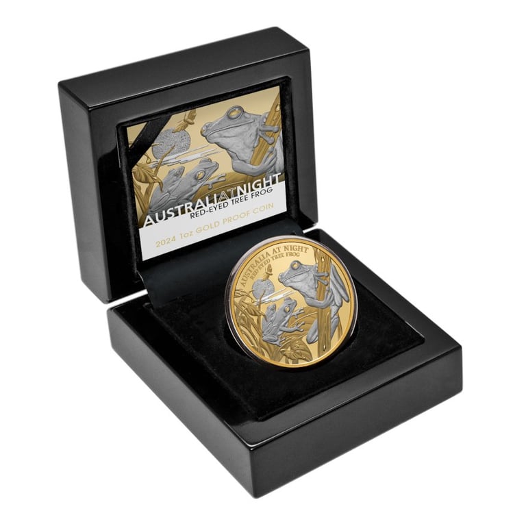 Gold Red-Eyed Tree Frog 1 oz - Platinum Plated 2024 in the original coin case