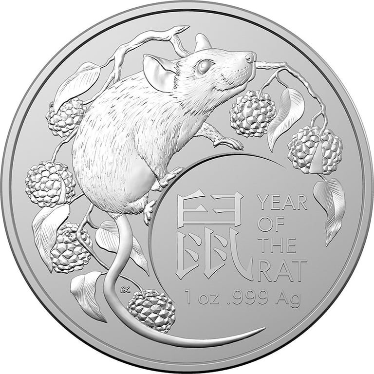 Front of the Silver Lunar Rat 1 oz - RAM 2020