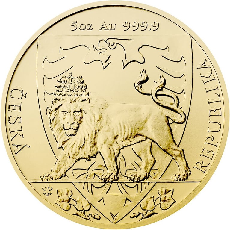 Front of the Gold Czech Lion 5 oz - 2020