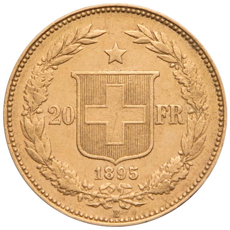 Front of the Gold Helvetia 20 francs