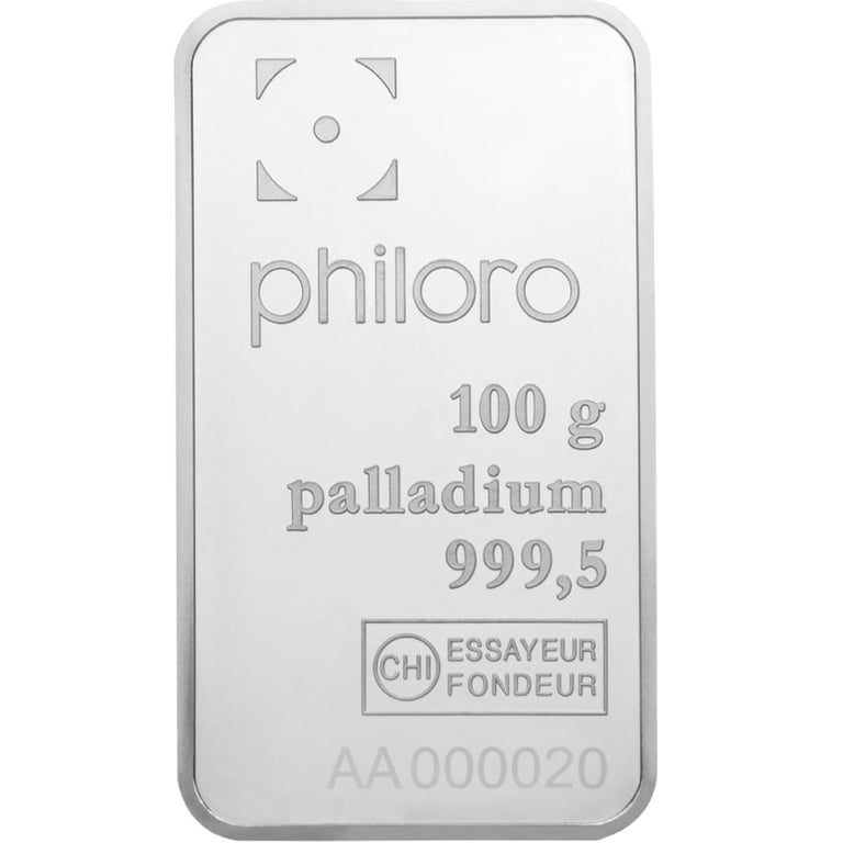 Front of the Palladium bar 100 g - philoro