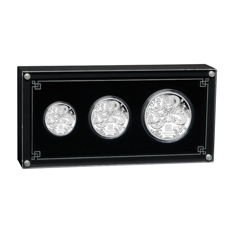 Silver Lunar III 3 Coin Set Dragon PF - 2024