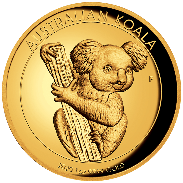 Front of the Gold Koala 1 oz PF - High Relief 2020