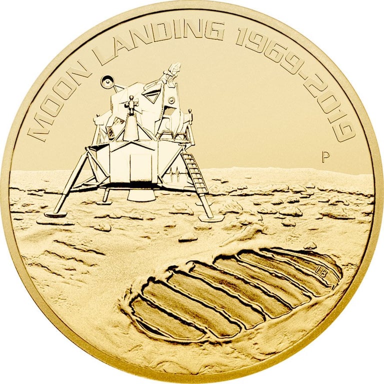 Front of the Gold 50th Anniversary of the Moon Landing 1 oz