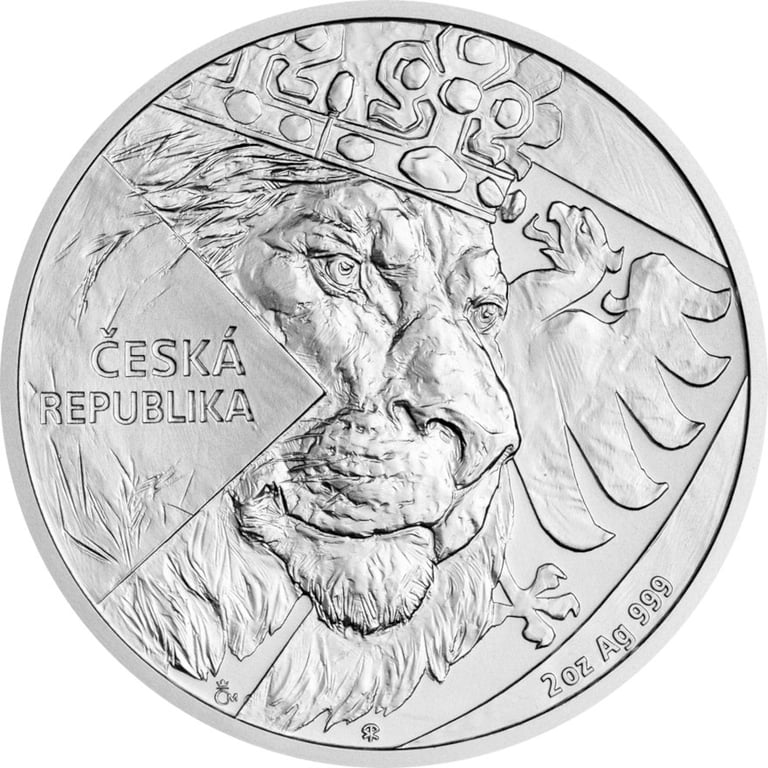 Front of the Silver Czech Lion 2 oz - in blister 2024