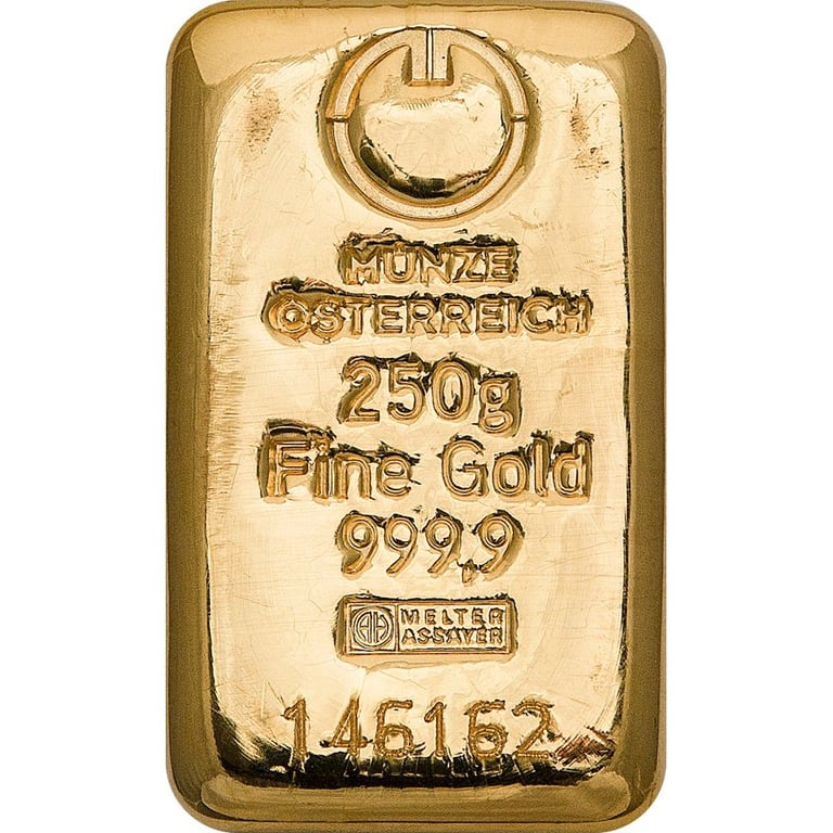 Front of the Gold bar 250 g - Austrian Mint