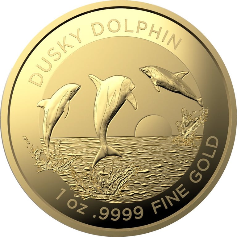 Front of the Gold Dusky Dolphin 1 oz - RAM 2022