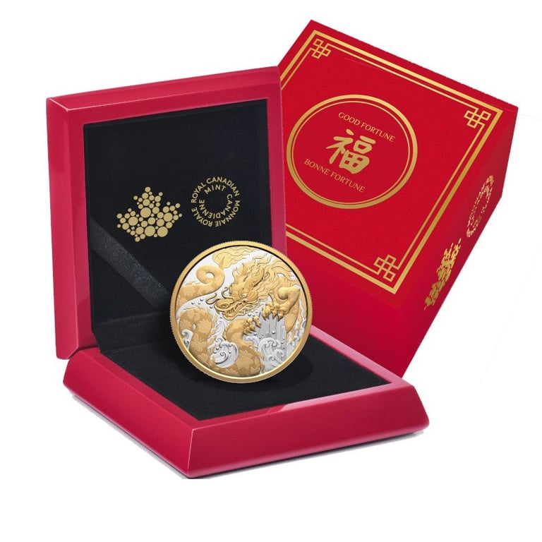 Silver Water Dragon 5 oz PF - Partly gold plated 2025 in the original coin case